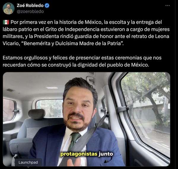 Fuente: Captura de pantalla de la publicación de Zoé Robledo 